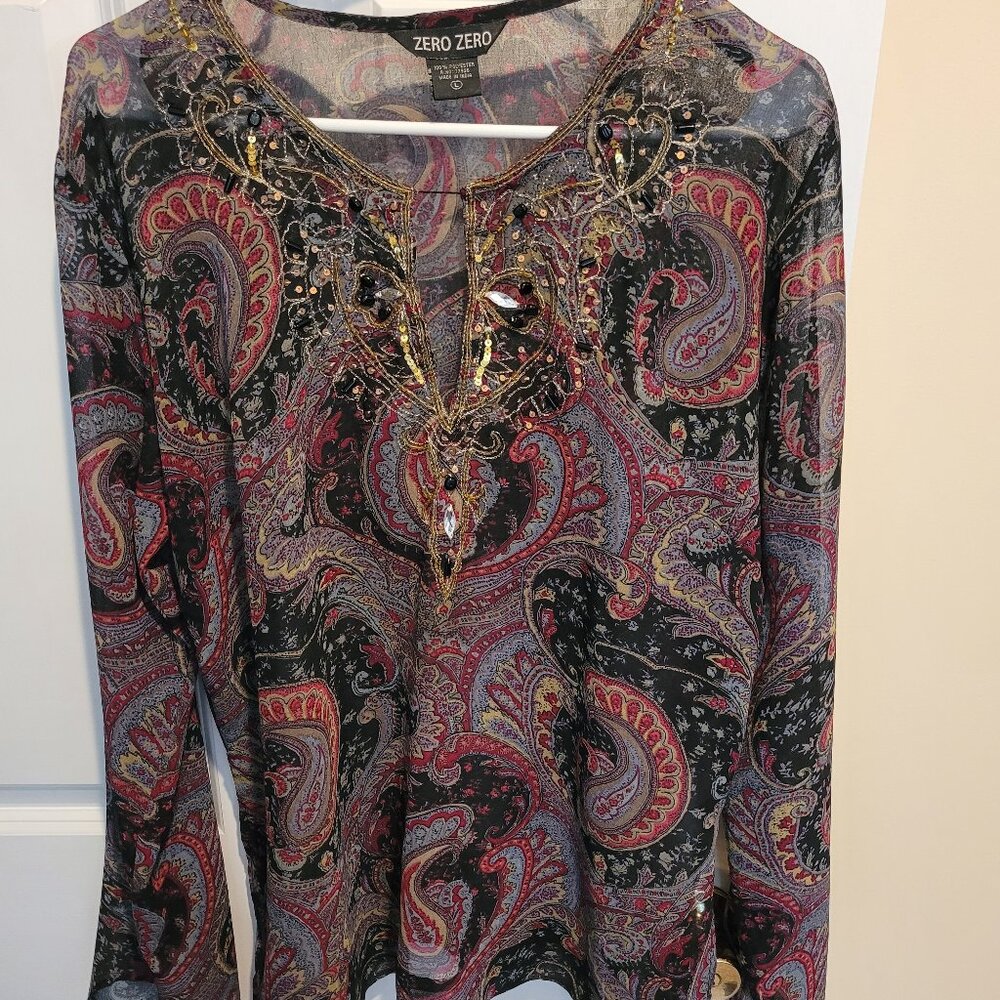 Zero Zero Paisley Beaded Blouse. Pre Loved.  SIze Large.